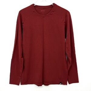 REI 100% Merino Wool Base Layer Mens M Red Long Sleeve Shirt Hiking Gorpcore
